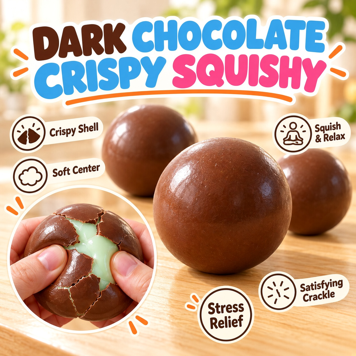 🔥👀BOGOF+50% Offer!!🥯Crunchy Squishy Stress Ball – Satisfying Crackable Shell & Soft Squeeze Centre🍫 | Pastel Macaron & Matcha Dark Chocolate | Fun Sensory Fidget Toy & Cute Gift🎁