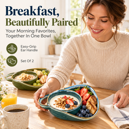 🥣 2-in-1 Anti-Soggy Cereal & Dip Bowl Set – Keep Crunchy & Creamy Separate