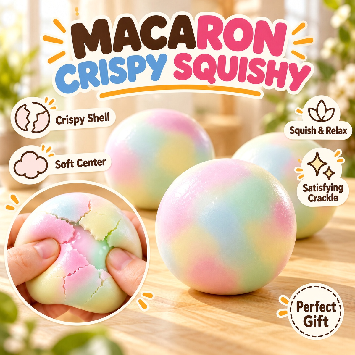 🔥👀BOGOF+50% Offer!!🥯Crunchy Squishy Stress Ball – Satisfying Crackable Shell & Soft Squeeze Centre🍫 | Pastel Macaron & Matcha Dark Chocolate | Fun Sensory Fidget Toy & Cute Gift🎁