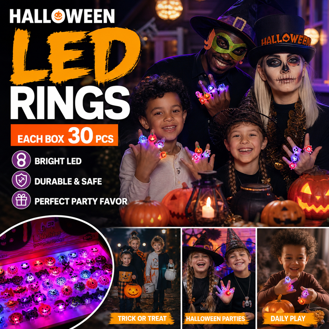 🔥🎃Spooky Season Hot Sale 50% OFF‼️✨LED Light Halloween Glowing Ring | Flashing Light‑Up Party Favor for Halloween Night👻