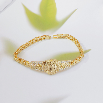 ⏳Time-Limited Special⏰Elegant Hollow Flower Virgin Mary Bracelet – Filigree Design, Gold Plated, Faith Inspired ✨