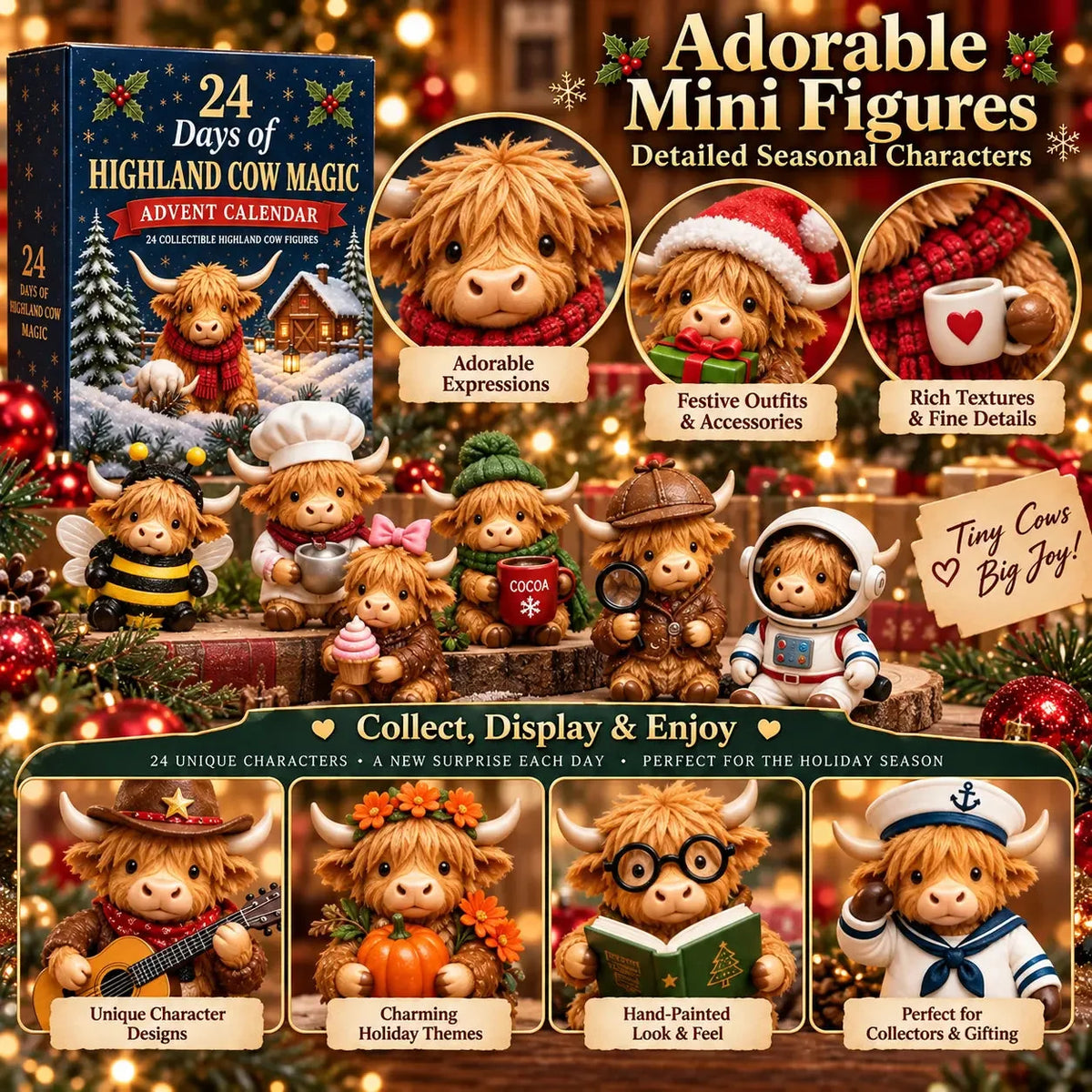 ⏳ Last Day 49% OFF –🐮24-Day Highland Cow Advent Calendar