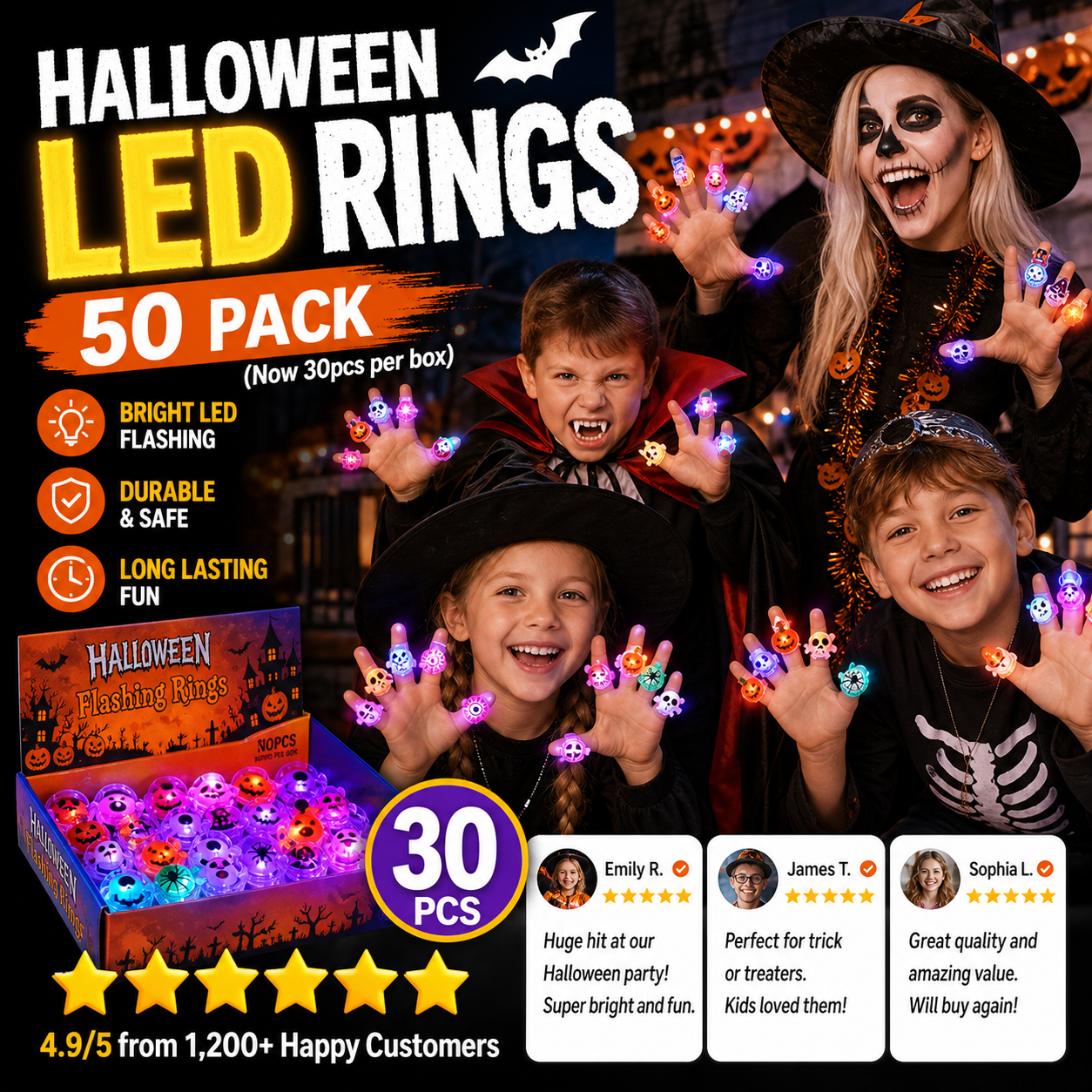 🔥🎃Spooky Season Hot Sale 50% OFF‼️✨LED Light Halloween Glowing Ring | Flashing Light‑Up Party Favor for Halloween Night👻