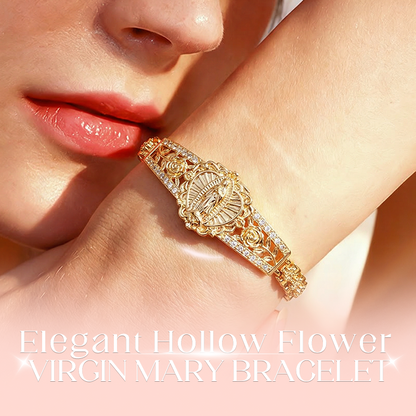 ⏳Time-Limited Special⏰Elegant Hollow Flower Virgin Mary Bracelet – Filigree Design, Gold Plated, Faith Inspired ✨