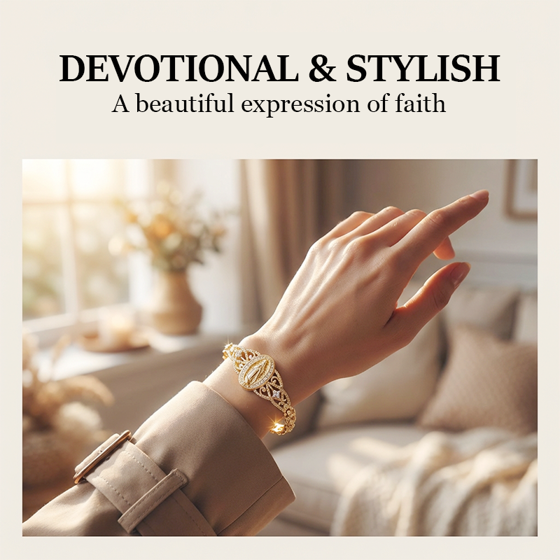 ⏳Time-Limited Special⏰Elegant Hollow Flower Virgin Mary Bracelet – Filigree Design, Gold Plated, Faith Inspired ✨