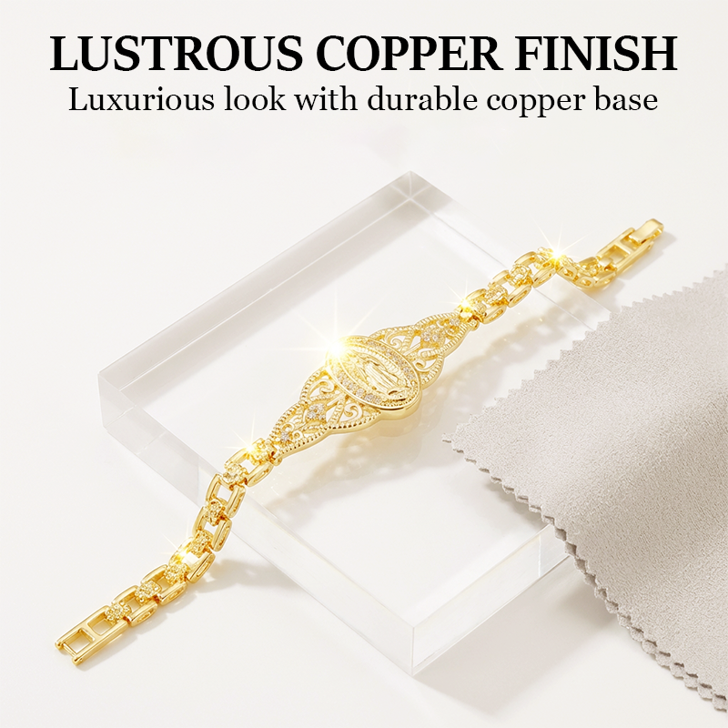 ⏳Time-Limited Special⏰Elegant Hollow Flower Virgin Mary Bracelet – Filigree Design, Gold Plated, Faith Inspired ✨