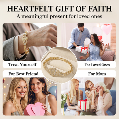 ⏳Time-Limited Special⏰Elegant Hollow Flower Virgin Mary Bracelet – Filigree Design, Gold Plated, Faith Inspired ✨