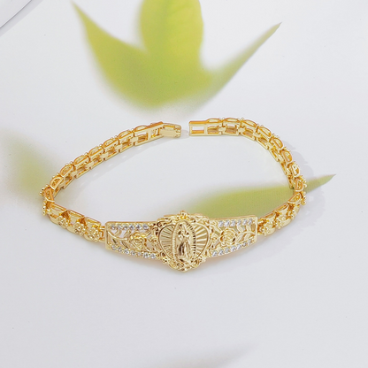 ⏳Time-Limited Special⏰Elegant Hollow Flower Virgin Mary Bracelet – Filigree Design, Gold Plated, Faith Inspired ✨