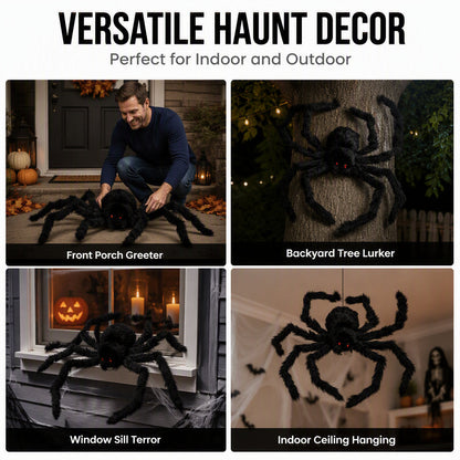 🥳2026 HOT SALE🥳💞50K+ SOLD! 🕷️🎃 50% OFF! Oversized Halloween Spider – 75cm giant leg span, realistic furry body & glowing red eyes. Perfect for porches, gardens & haunted house themes – instant spooky centrepiece! 👻✨