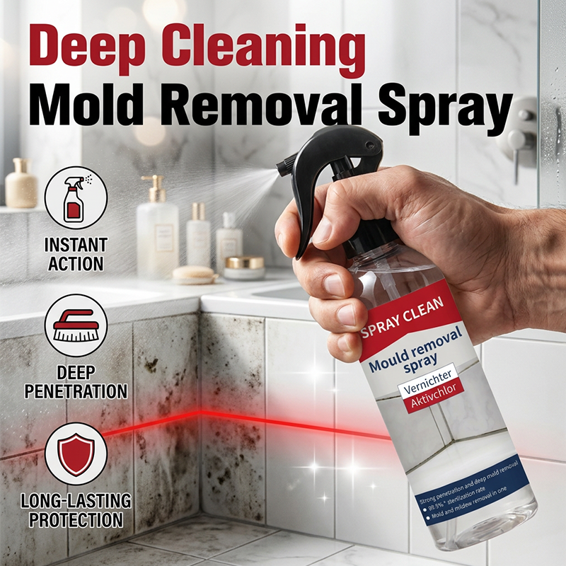 A spray for removing mould and mildew from various surfaces