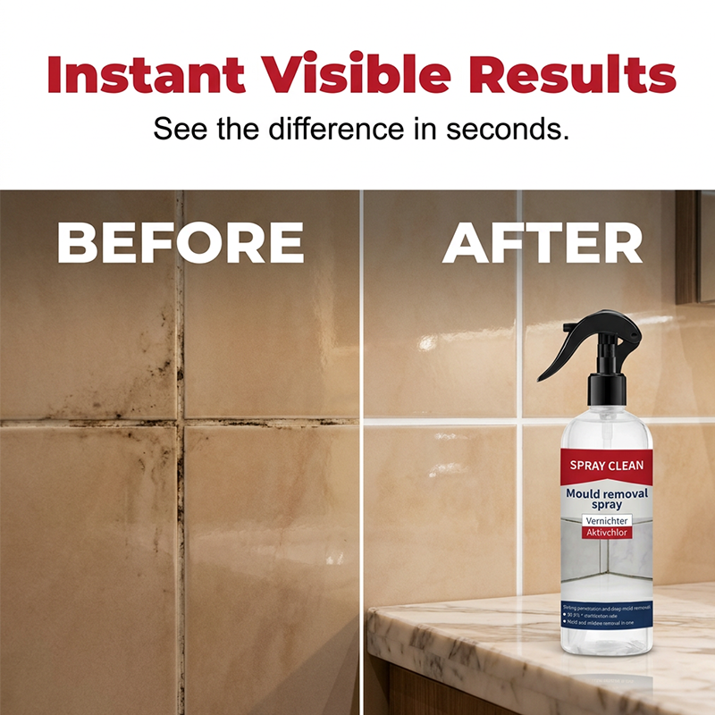 A spray for removing mould and mildew from various surfaces