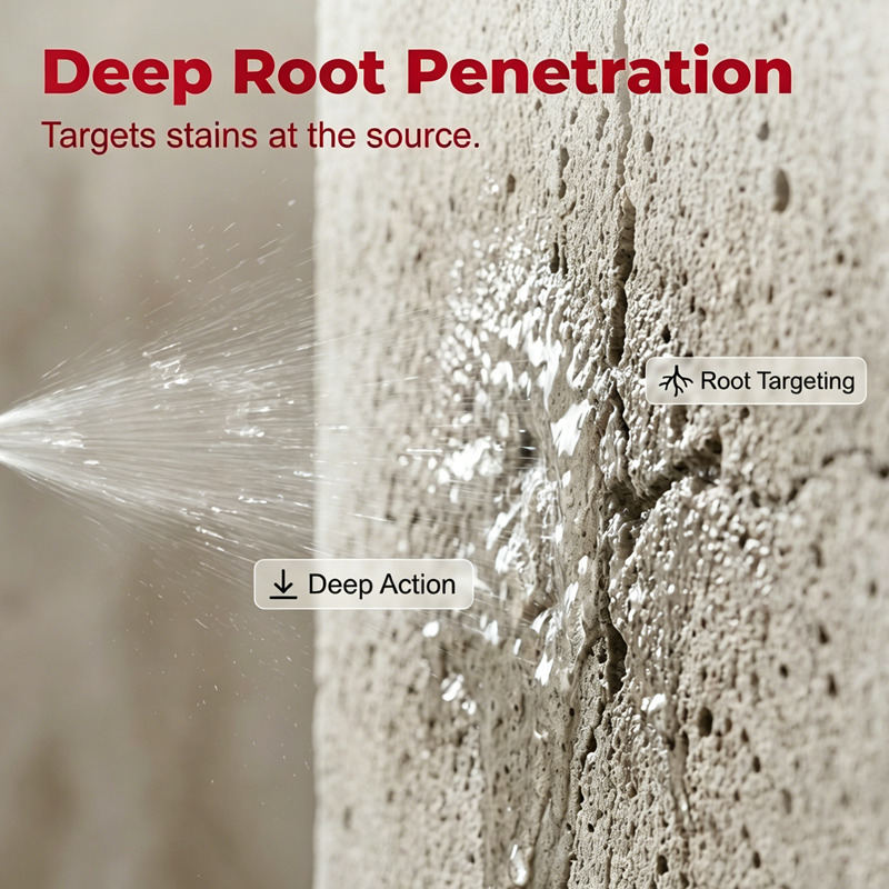 A spray for removing mould and mildew from various surfaces
