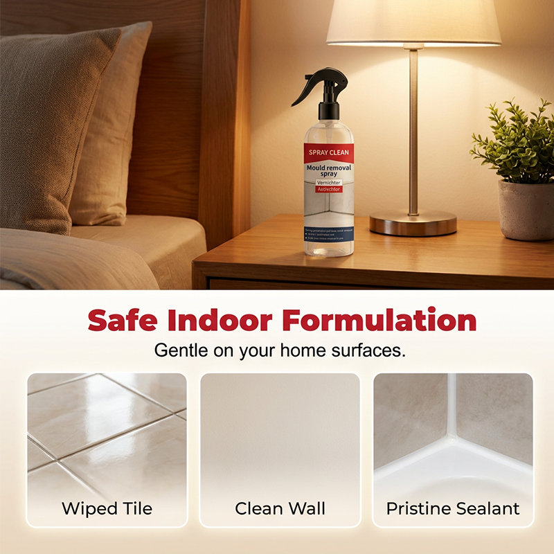 A spray for removing mould and mildew from various surfaces