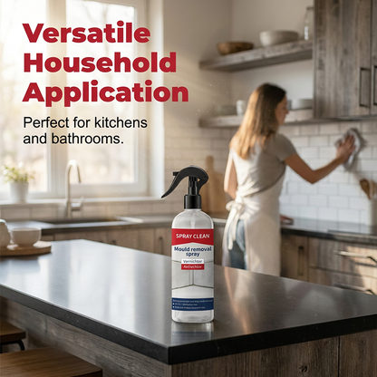 A spray for removing mould and mildew from various surfaces