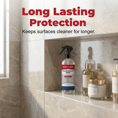 A spray for removing mould and mildew from various surfaces