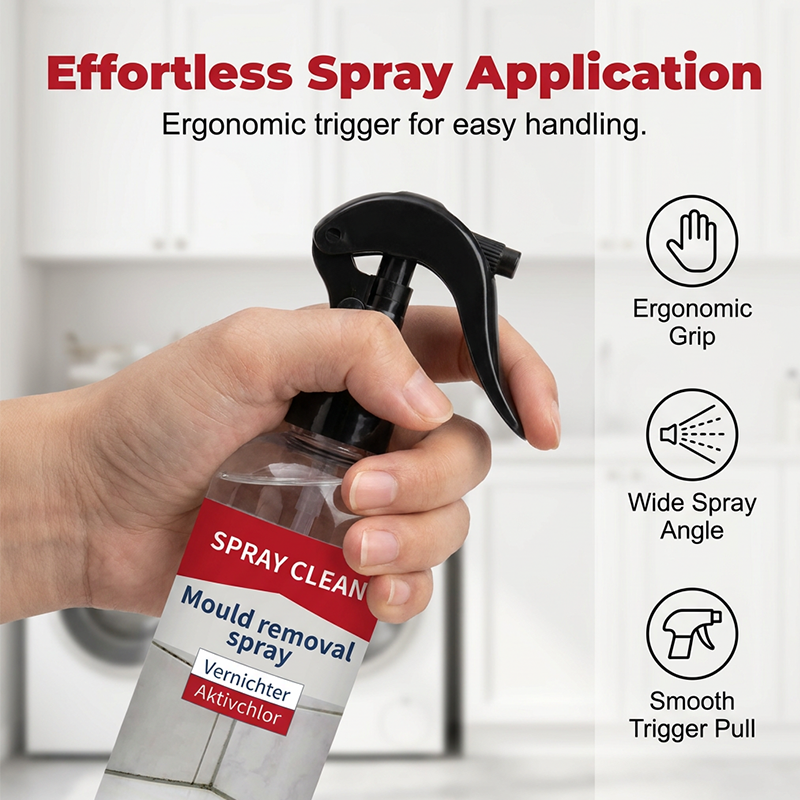 A spray for removing mould and mildew from various surfaces