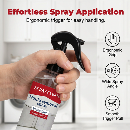 A spray for removing mould and mildew from various surfaces