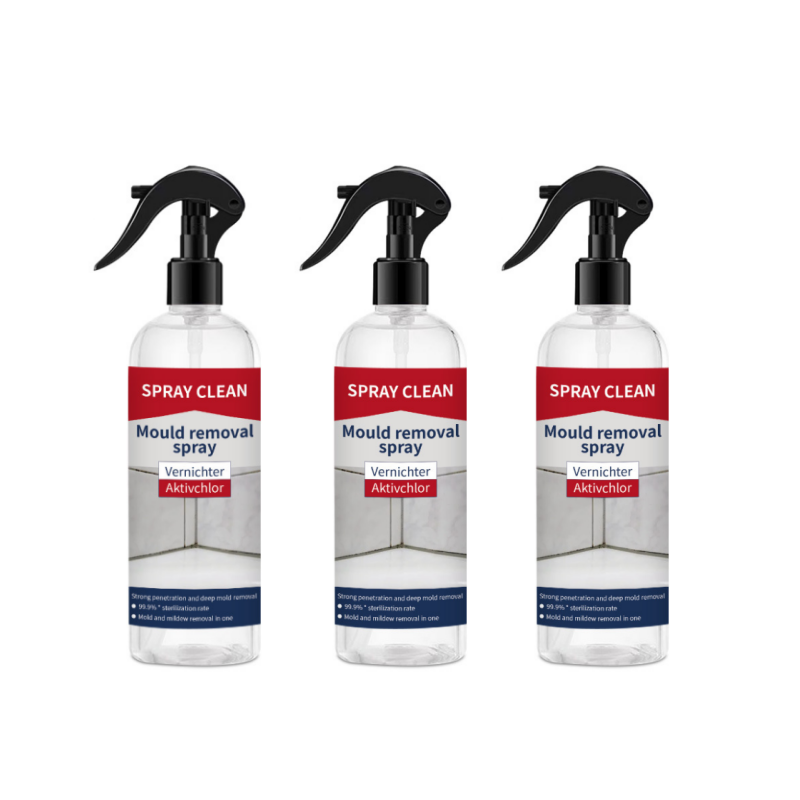 A spray for removing mould and mildew from various surfaces