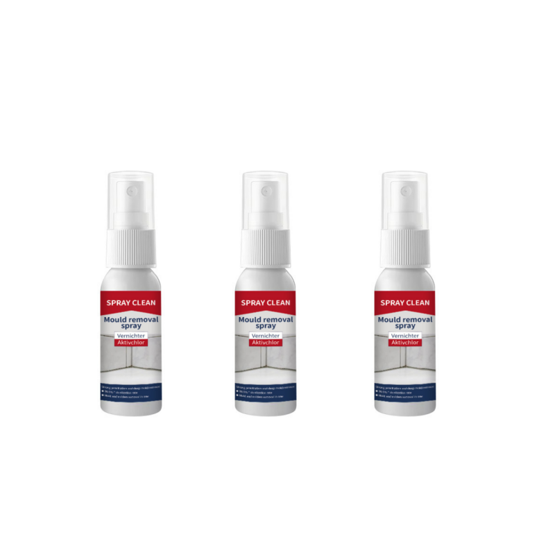 A spray for removing mould and mildew from various surfaces