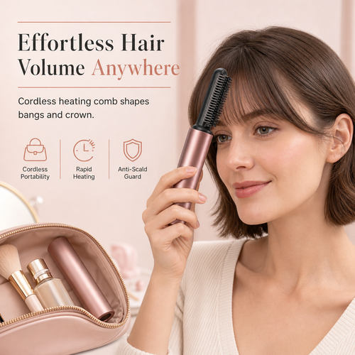 🔥50% OFF NOW!💇‍♀️Mini Cordless Heated Styling Comb, Portable Rechargeable Mini Hot Brush for Travel Hair Styling