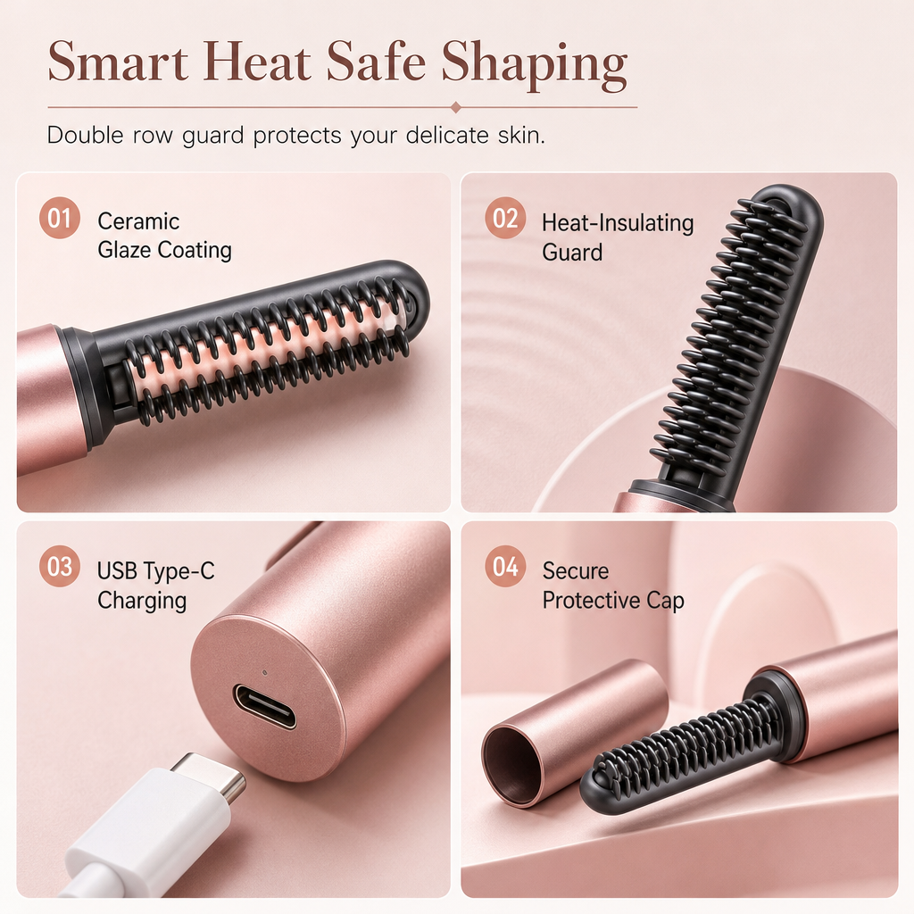 🔥50% OFF NOW!💇‍♀️Mini Cordless Heated Styling Comb, Portable Rechargeable Mini Hot Brush for Travel Hair Styling
