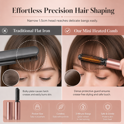 🔥50% OFF NOW!💇‍♀️Mini Cordless Heated Styling Comb, Portable Rechargeable Mini Hot Brush for Travel Hair Styling