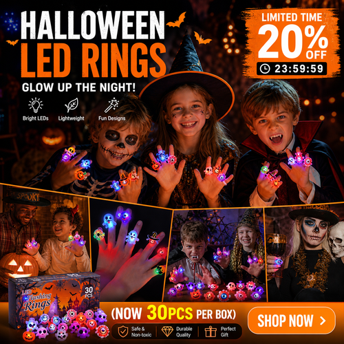 🔥🎃Spooky Season Hot Sale 50% OFF‼️✨LED Light Halloween Glowing Ring | Flashing Light‑Up Party Favor for Halloween Night👻