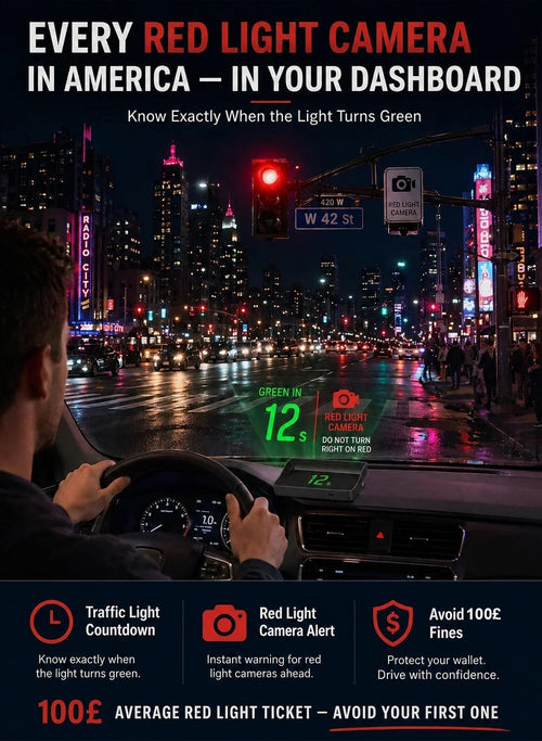🚗50% OFF | Car GPS HUD Head-Up Display, Digital MPH Speedometer, Red Light Camera Alert & Traffic Light Countdown, Driver Safety Device to Avoid Driving Fines